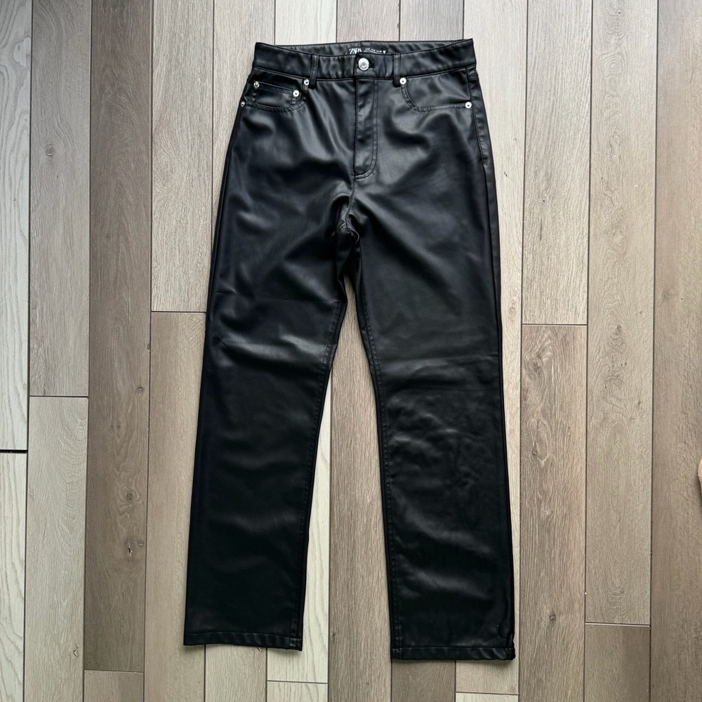 Zara Black Faux Leather High Rise Pants